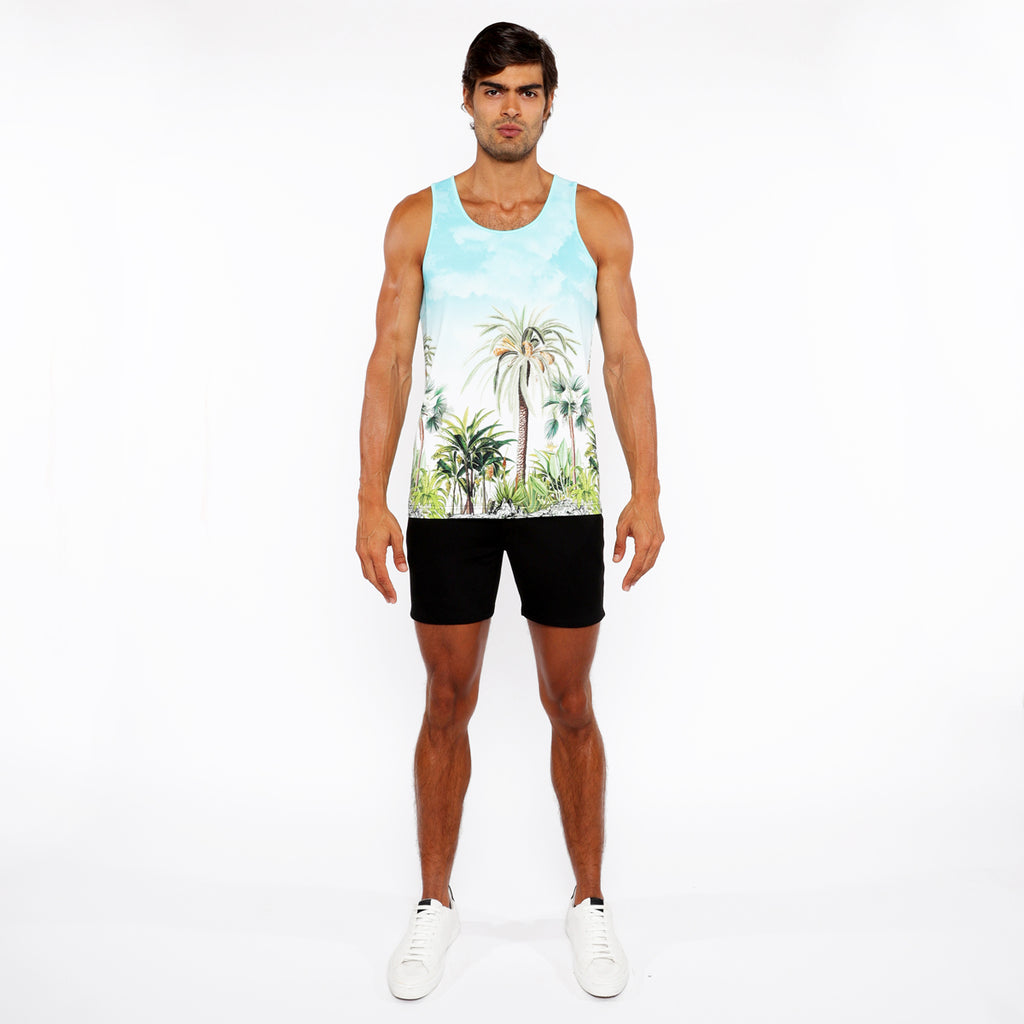 Palm Trees Printed Mesh Tank