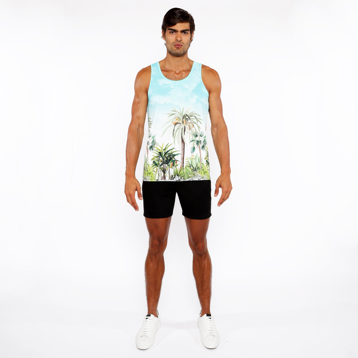 Palm Trees Printed Mesh Tank