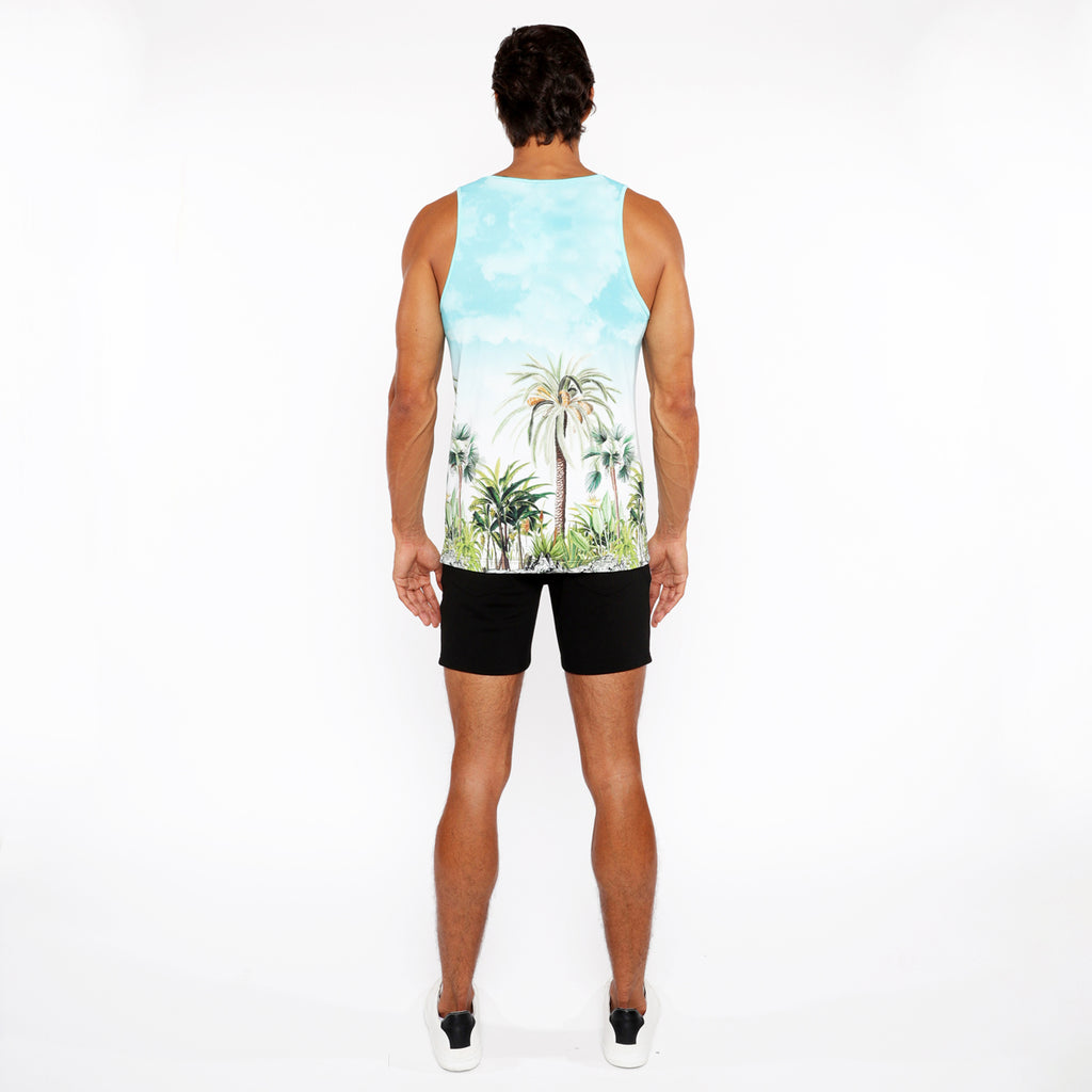 Palm Trees Printed Mesh Tank