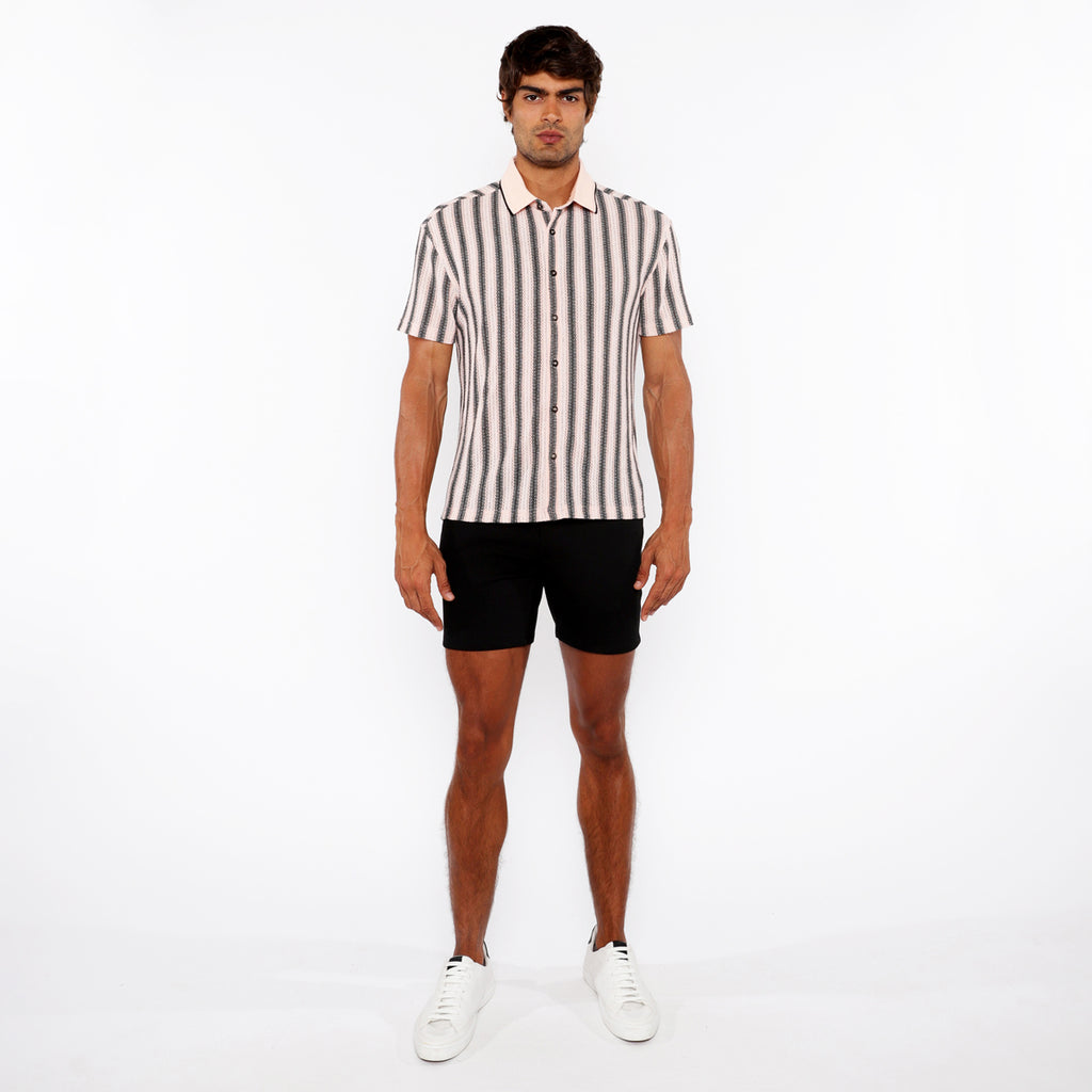 Stripe Knit Shirt w/Rib Collar