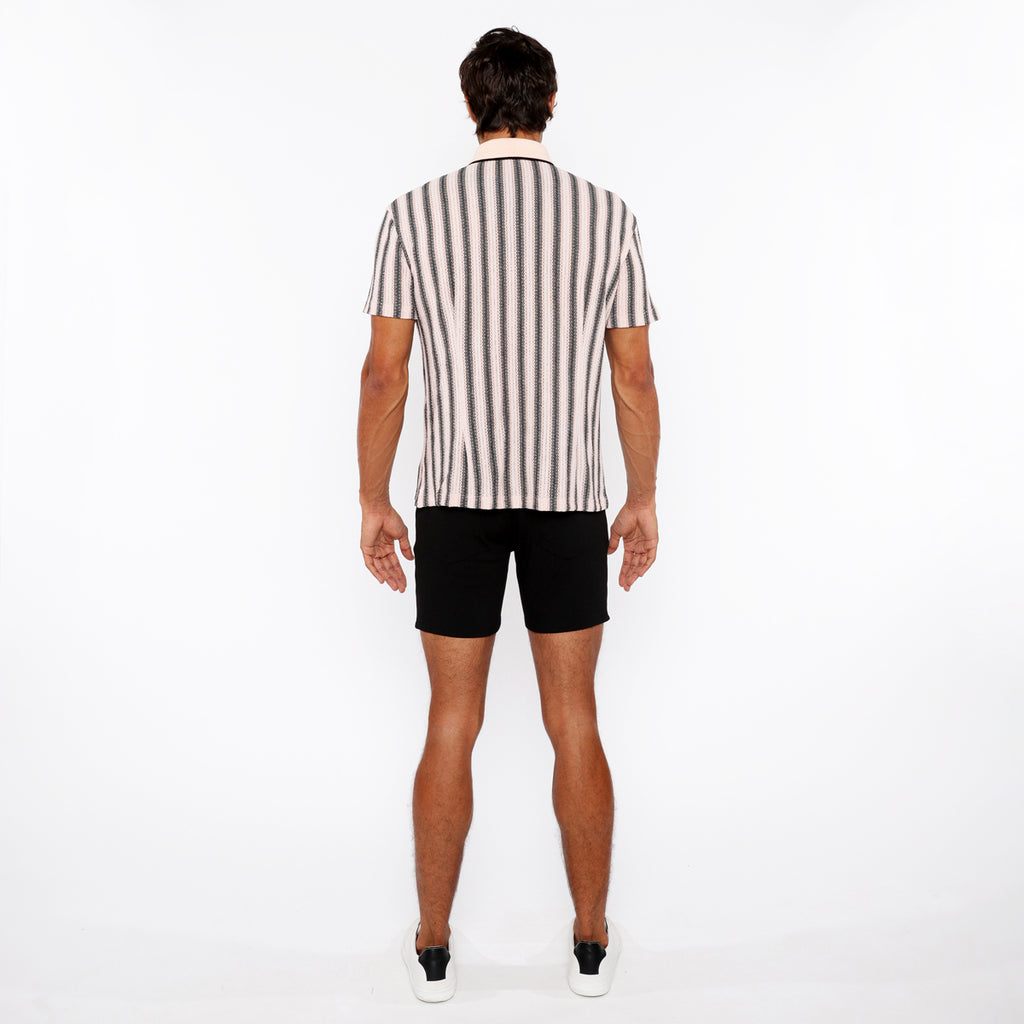 Stripe Knit Shirt w/Rib Collar