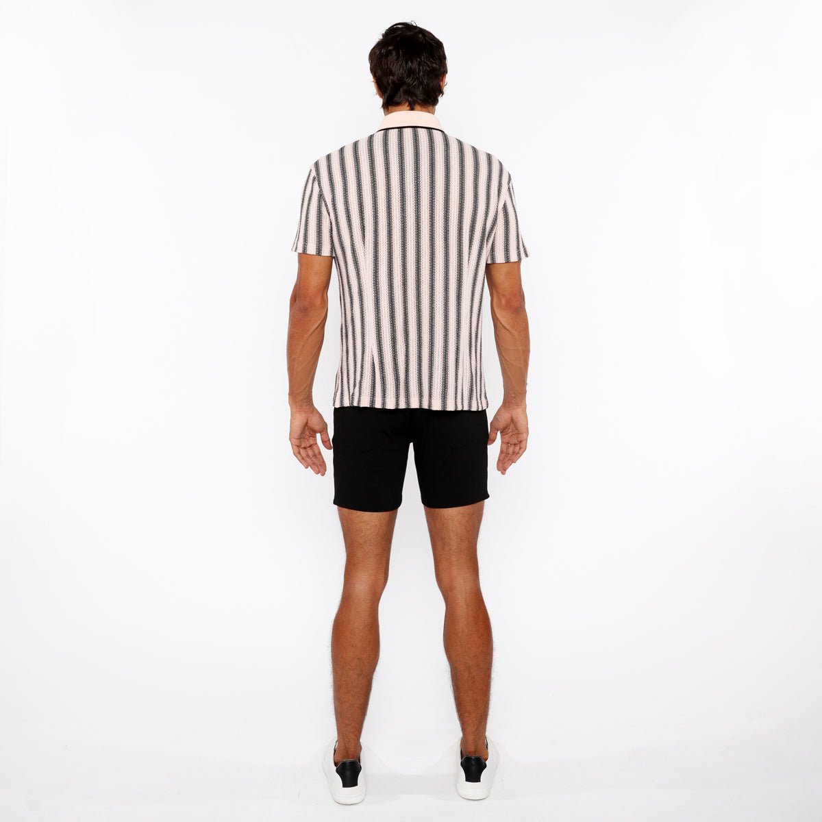 Stripe Knit Shirt w/Rib Collar