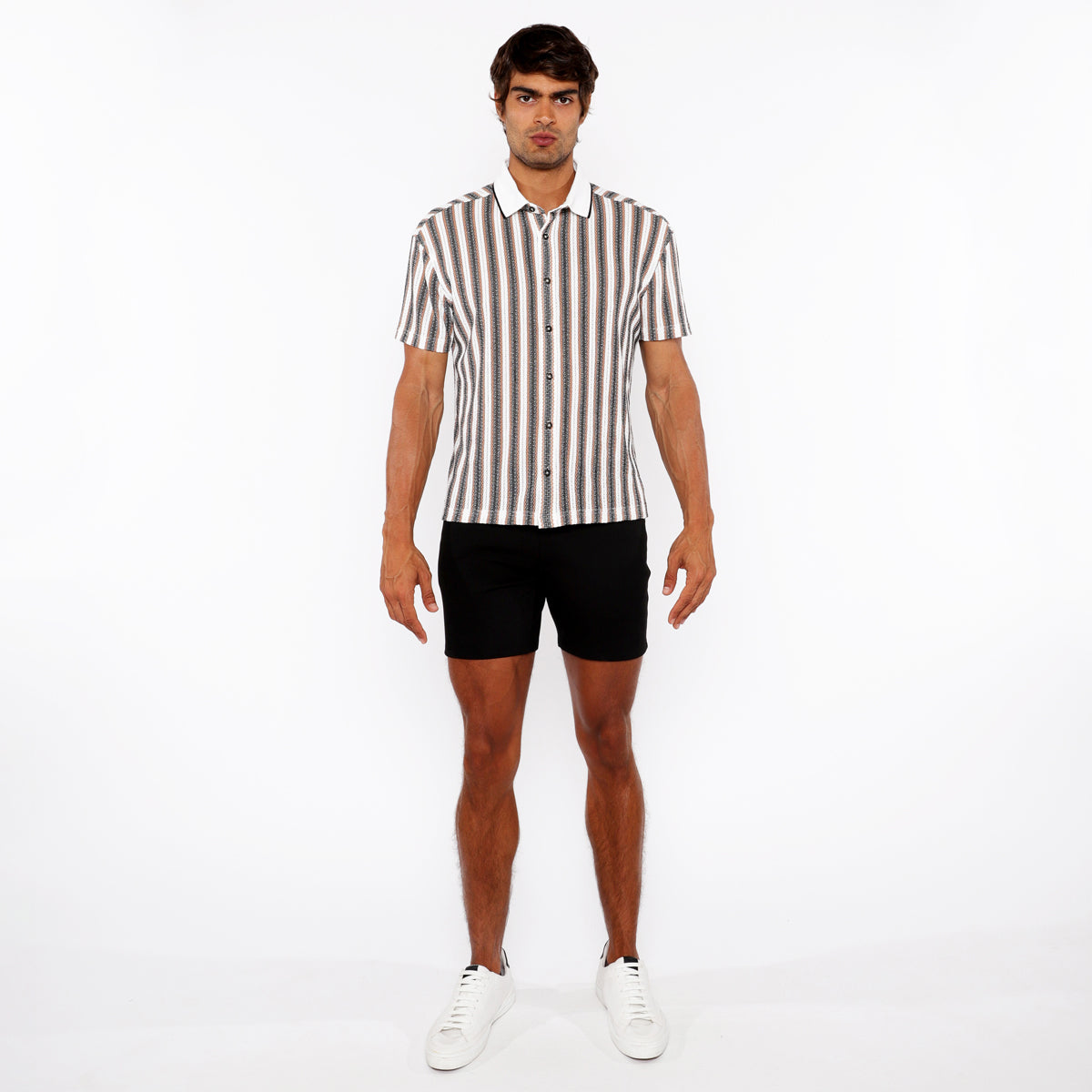 Stripe Knit Shirt w/Rib Collar