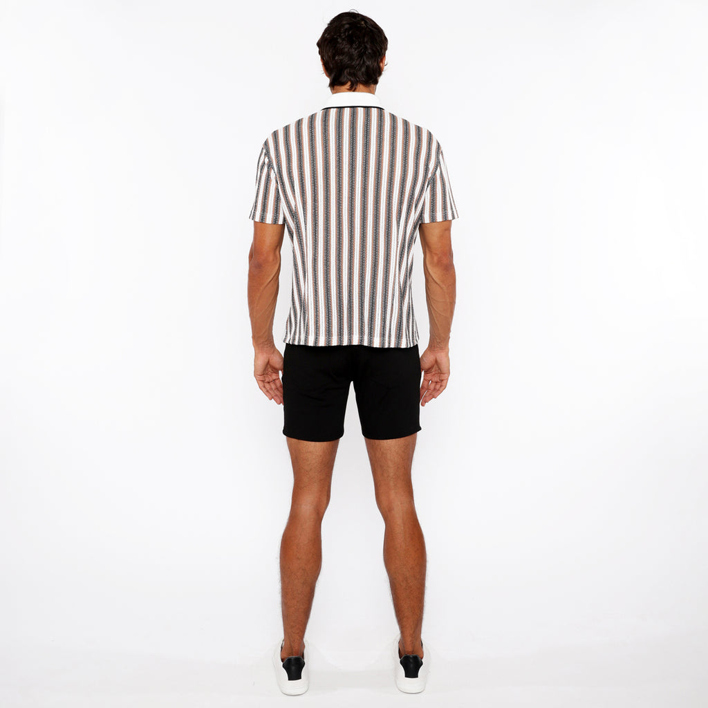 Stripe Knit Shirt w/Rib Collar