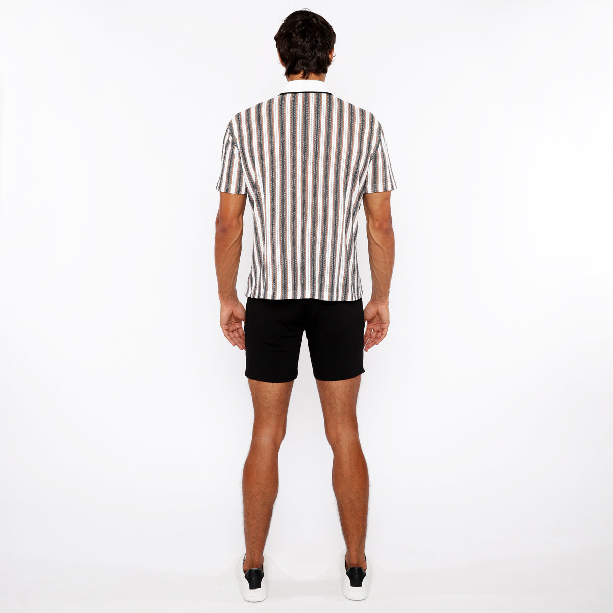 Stripe Knit Shirt w/Rib Collar