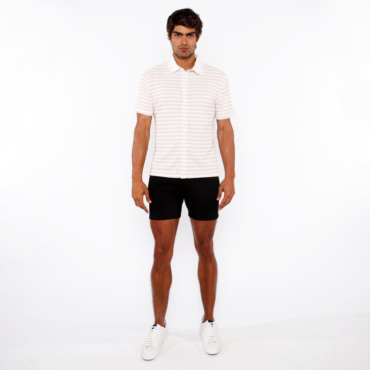 Short Sleeve Rib Collar Shirt